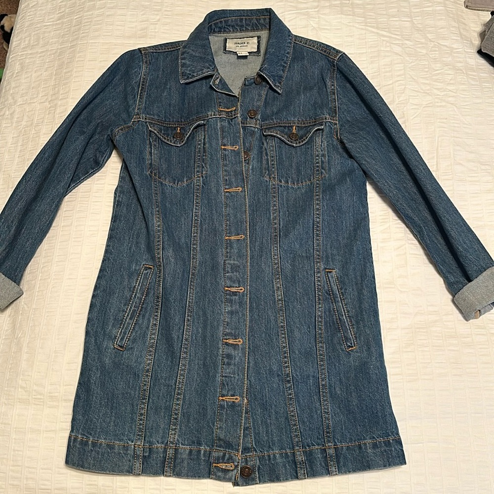 Forever 21 mid thigh Jean Jacket. Small
